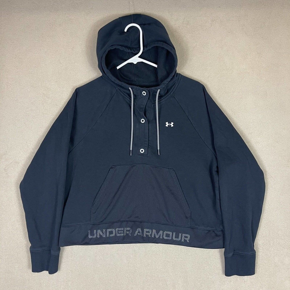 Under Armour Womens M Rival Fleece Mesh Hoodie Black 1/4‎ Snap